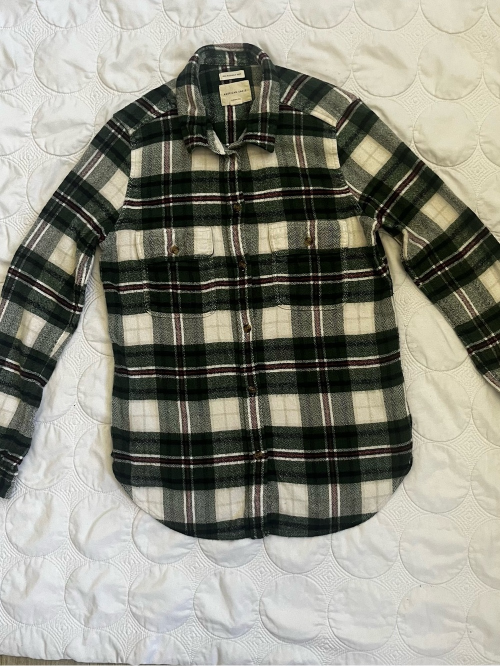 American Eagle Outfitters Green Plaid Button-Down Shirt